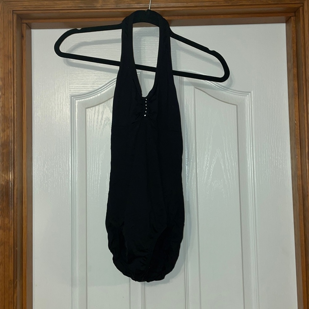 Black Leotard for dance, pretty gems going down center